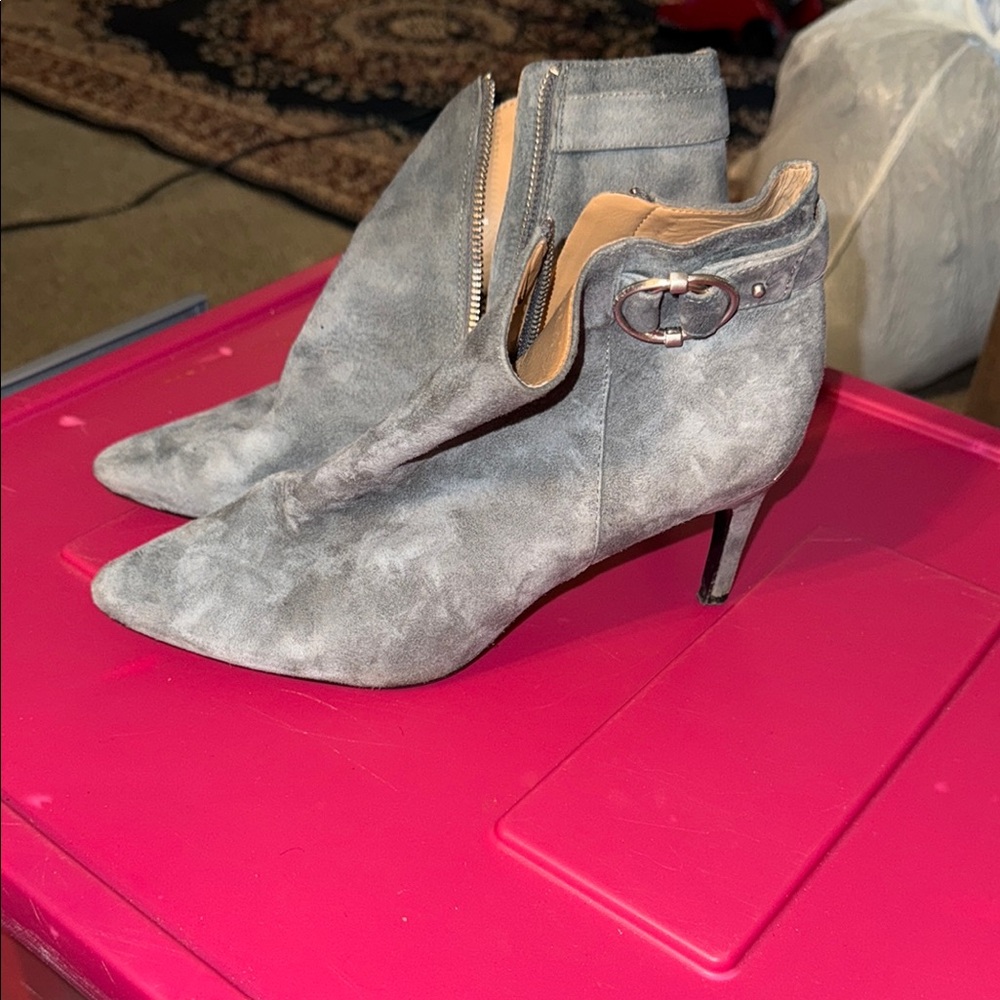 Calvin Klein Grey Suede Ankle Booties with Stiletto Heel